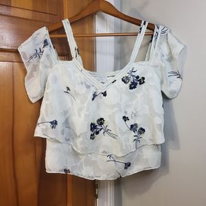 Lucky Brand Floral Sheer Lined Cropped Top